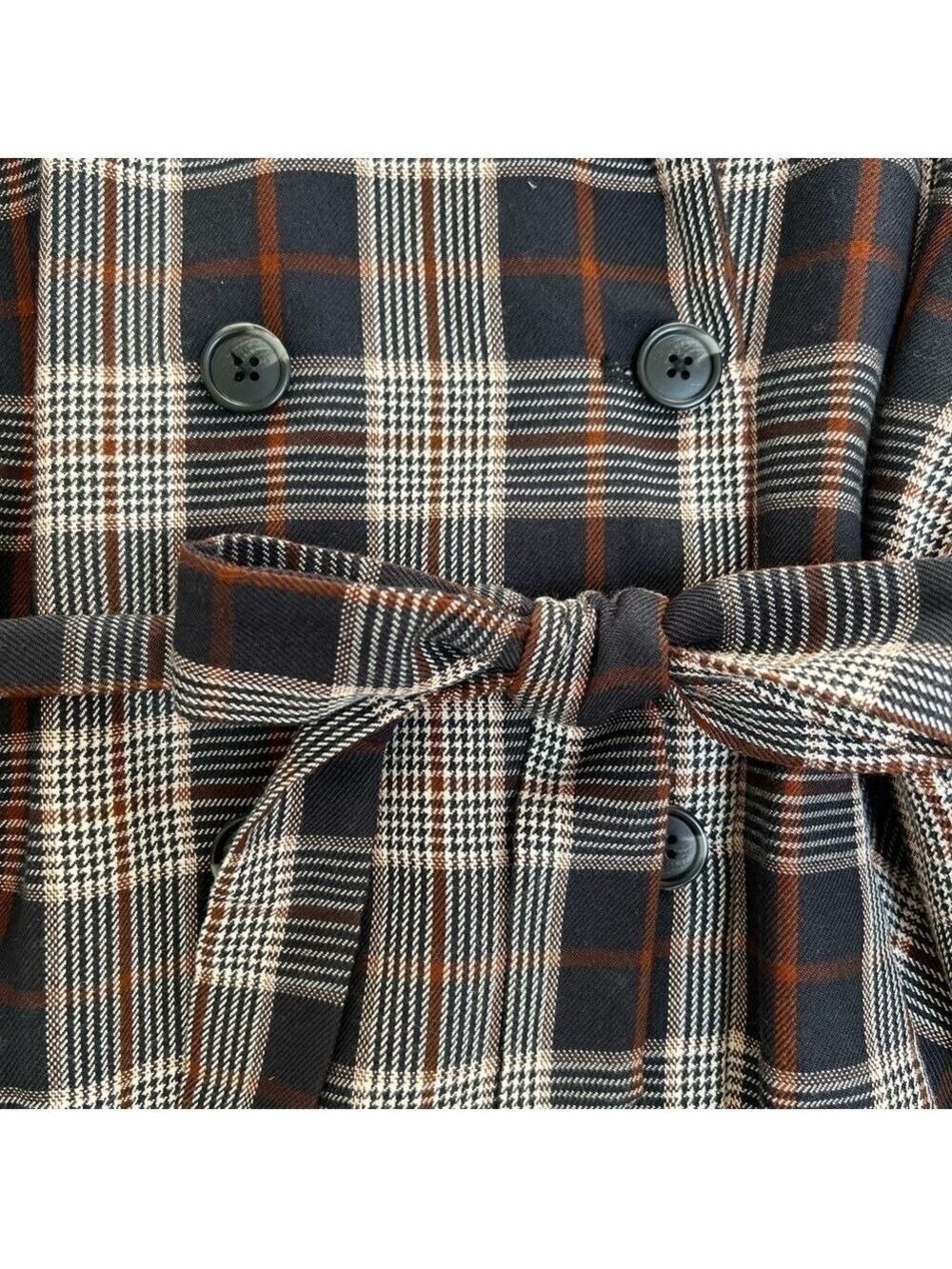 Kaffe Plaid Lightweight Navy, Brown, Cream Fall Jacket - Size 34EU (XS) - Picture 5 of 9